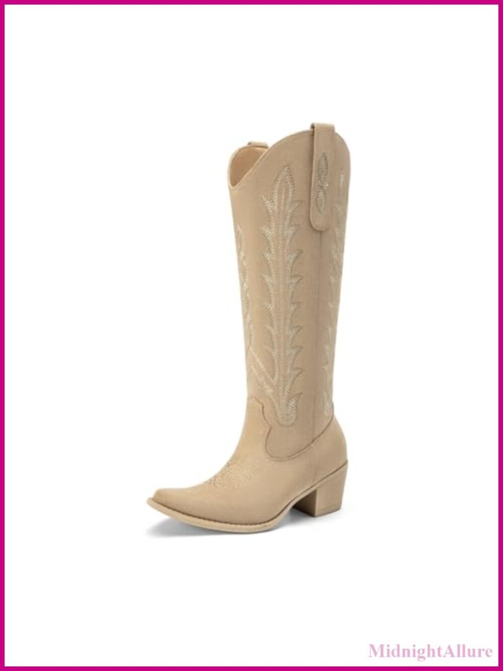 Knee High Cowboy Boots Women Suede Square Toe Block Heel Western